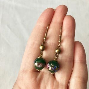 Vintage green abstract ball dangle earrings